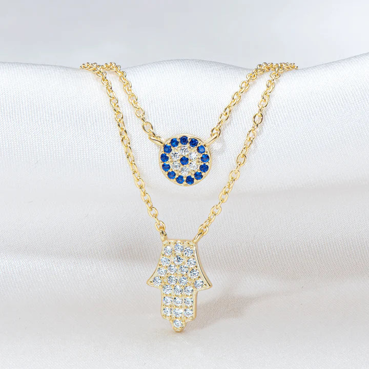 Layered Evil Eye Hamsa Necklace