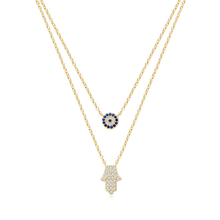 Layered Evil Eye Hamsa Necklace