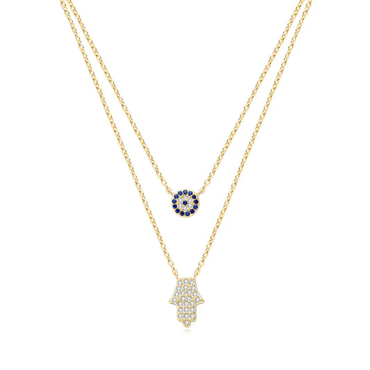 Layered Evil Eye Hamsa Necklace