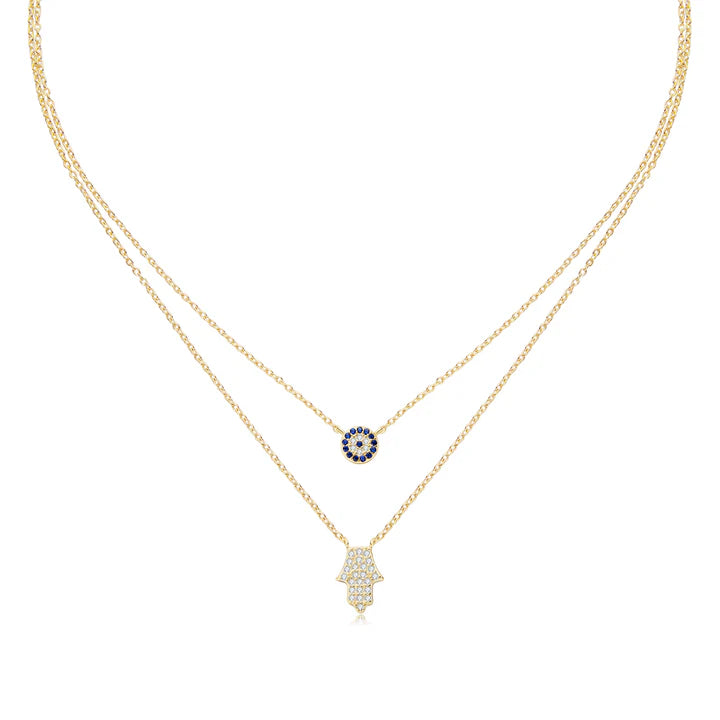 Layered Evil Eye Hamsa Necklace